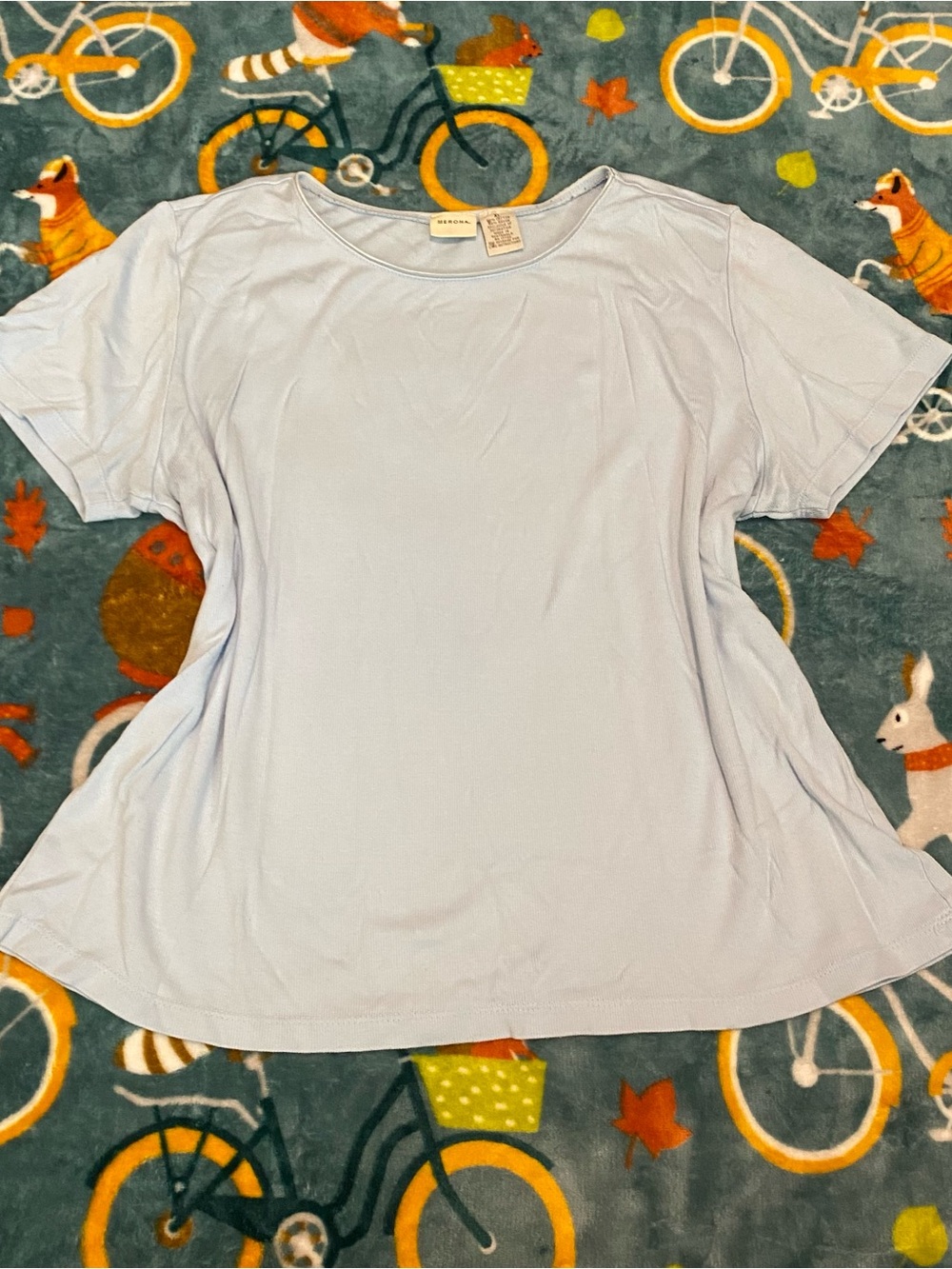 Vintage Light Blue Merona Baby Tee w/ Satin Collar - Women’s XL